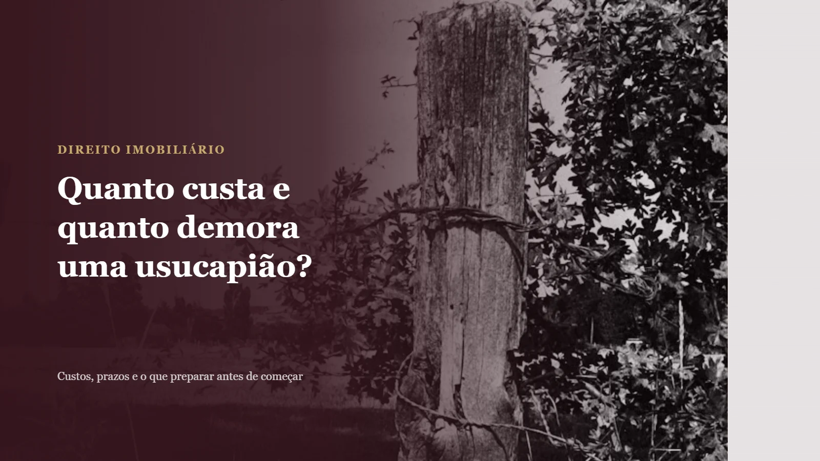 Quanto custa usucapião: cerca de madeira em terreno, com título do artigo